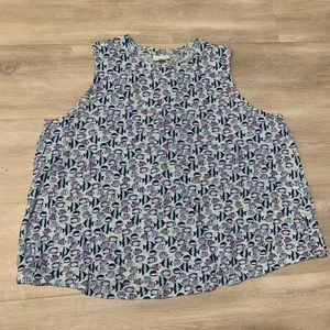 J Jill Linen Tank Top Blue Purple Fishes Sz XL